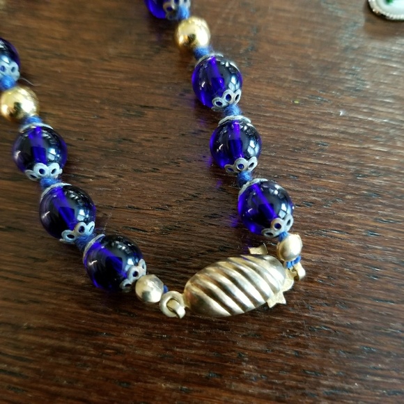 Relisted- cobalt blue glass bead necklace Czech gold - Picture 8 of 9